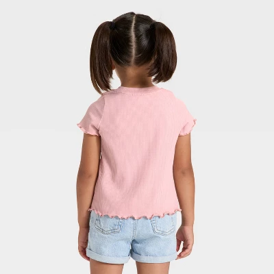 Toddler Girls' Short Sleeve Flower Ribbed T-Shirt - Cat & Jack™ Light Mauve 3T 4 Toddler Girls' Short Sleeve Flower Ribbed T-Shirt - Cat & Jack™ Light Mauve 3T - Image 2