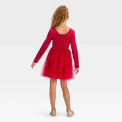 Girls' Long Sleeve Velour Tulle Dress - Cat & Jack™
