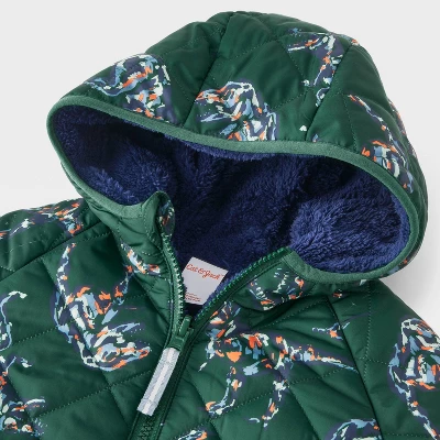 Toddler Boys' Dino Printed Quilted Reversible Puffer Jacket - Cat & Jack™ Dark Green 4 Toddler Boys' Dino Printed Quilted Reversible Puffer Jacket - Cat & Jack™ Dark Green - Image 2