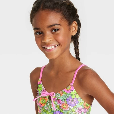 Girls' Flower Love Tankini Set - Cat & Jack™ Light Green/Light Pink 3 Girls' Flower Love Tankini Set - Cat & Jack™ Light Green/Light Pink