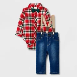 Baby Boys' Holiday Plaid Suspender Top & Bottom Set - Cat & Jack™ Red -Kid Clothing GUEST 350027e0 efa4 4b76 b1a8 968c4e821774