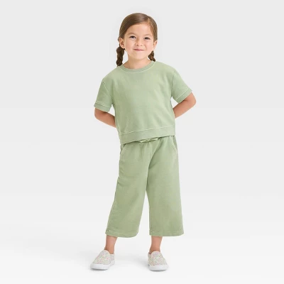 Toddler Girls' Crop Pants Set - Cat & Jack™ Olive Green 4 Toddler Girls' Crop Pants Set - Cat & Jack™ Olive Green - Image 2