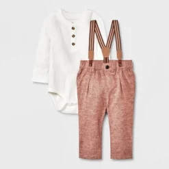 Baby Boys' Jaspe Flannel Suspender Set - Cat & Jack™ Cream -Kid Clothing GUEST 3570cbf5 1cfe 44d1 bd4b 1c18512ae8f4