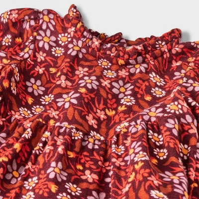 Baby Girls' Floral Twill Dress & Bottom Set - Cat & Jack™ Burgundy 4 Baby Girls' Floral Twill Dress & Bottom Set - Cat & Jack™ Burgundy - Image 2