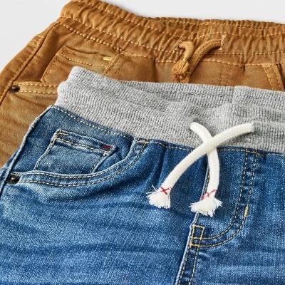 Toddler Boys' 2pk Pull-On Straight Fit Jeans - Cat & Jack™ Blue Denim/Brown 4 Toddler Boys' 2pk Pull-On Straight Fit Jeans - Cat & Jack™ Blue Denim/Brown - Image 2