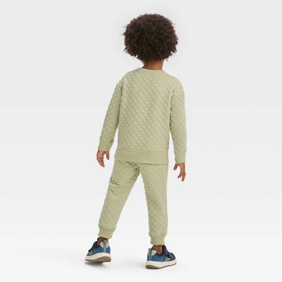Toddler Boys' Embossed Knit Crew And Jogger Pants Set - Cat & Jack™ Green 3 Toddler Boys' Embossed Knit Crew And Jogger Pants Set - Cat & Jack™ Green
