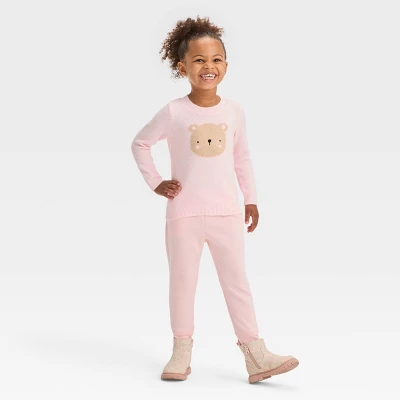 Toddler Girls' Bear Face Pullover Sweater - Cat & Jack™ Pink 4 Toddler Girls' Bear Face Pullover Sweater - Cat & Jack™ Pink - Image 2