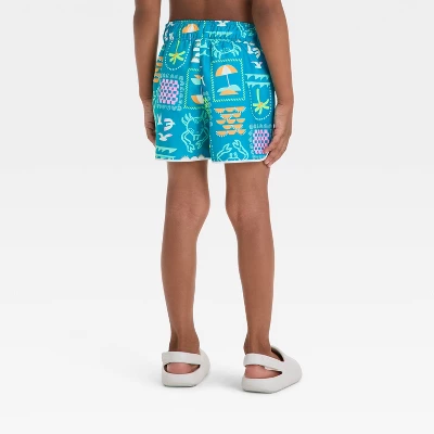 Toddler Boys' Postcard Print Dolphin Hem Swim Shorts - Cat & Jack™ Green 3 Toddler Boys' Postcard Print Dolphin Hem Swim Shorts - Cat & Jack™ Green