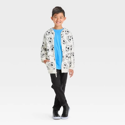 Boys' Skull Printed Halloween Zip-Up Sweatshirt - Cat & Jack™ Cream 4 Boys' Skull Printed Halloween Zip-Up Sweatshirt - Cat & Jack™ Cream - Image 2