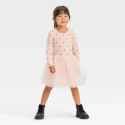 Toddler Girls' Bow-Tie Long Sleeve Knit Tulle Dress - Cat & Jack™ Pink -Kid Clothing GUEST 39ecf1db 92eb 463e 92a1 d2ae20f26cc3