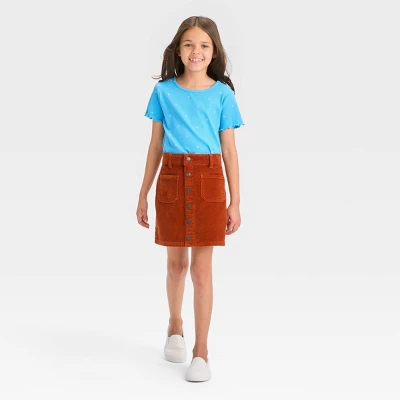 Girls' Button-Front Corduroy Skirt - Cat & Jack™ Orange 4 Girls' Button-Front Corduroy Skirt - Cat & Jack™ Orange - Image 2