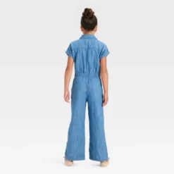 Girls' Short Sleeve Jumpsuit - Cat & Jack™ Blue Denim