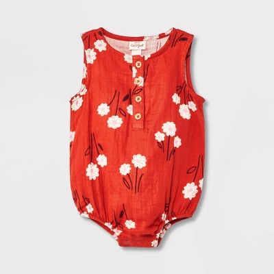 Baby Floral Gauze Tank Henley Romper - Cat & Jack™ Red 6 Baby Floral Gauze Tank Henley Romper - Cat & Jack™ Red - Image 4