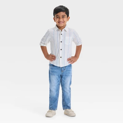 Toddler Boys' Button-Front Straight Leg Denim Pants - Cat & Jack™Medium Wash 4 Toddler Boys' Button-Front Straight Leg Denim Pants - Cat & Jack™Medium Wash - Image 2