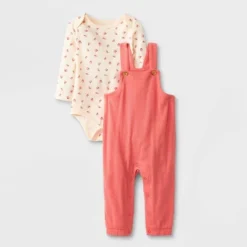 Baby Girls' 2pc Long Sleeve Bodysuit & Overalls Set - Cat & Jack™ Peach Orange -Kid Clothing GUEST 3e10af46 f902 4777 b29b fae74d8a87d2
