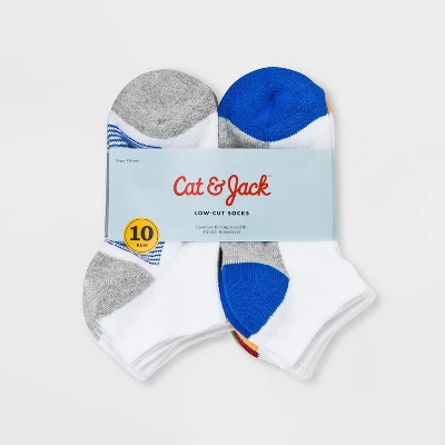 Boys' 10pk Low Cut Socks - Cat & Jack™ White 3 Boys' 10pk Low Cut Socks - Cat & Jack™ White