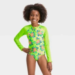 Girls' Aloha Floral One Piece Rash Guard Swimsuit - Cat & Jack™ Lime Green -Kid Clothing GUEST 3f9d2109 5c02 4223 b476 e6175061d8a0