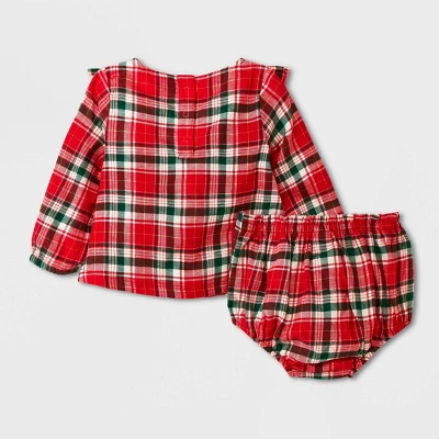Baby Girls' Holiday Plaid Ruffle Top & Bottom Set - Cat & Jack™ Red 3 Baby Girls' Holiday Plaid Ruffle Top & Bottom Set - Cat & Jack™ Red