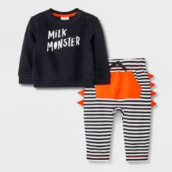 Baby 2pc Milk Monster Long Sleeve Top & Bottom Set - Halloween - Cat & Jack™ Black -Kid Clothing GUEST 4080aef2 40ac 4df1 87bc 32bee71760fe