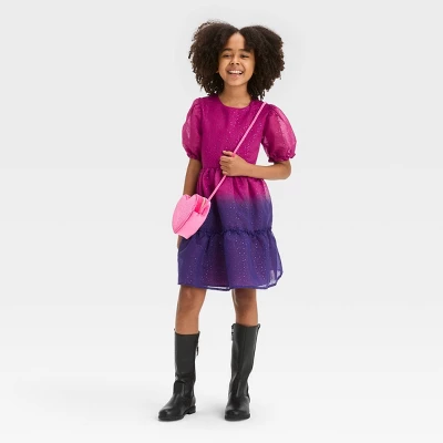 Girls' Short Sleeve Ombre Sparkle Dress - Cat & Jack™ Magenta Pink 4 Girls' Short Sleeve Ombre Sparkle Dress - Cat & Jack™ Magenta Pink - Image 2