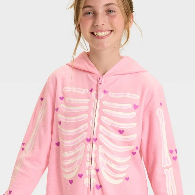 Girls' Halloween Skeleton Union Suit - Cat & Jack™ Pink 4 Girls' Halloween Skeleton Union Suit - Cat & Jack™ Pink - Image 2