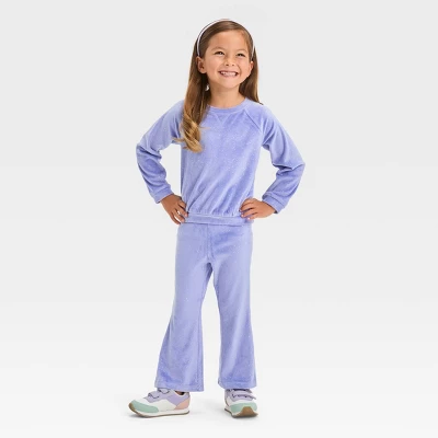 Toddler Girls' Flare Velour Top & Bottom Set - Cat & Jack™ Light Purple 4 Toddler Girls' Flare Velour Top & Bottom Set - Cat & Jack™ Light Purple - Image 2