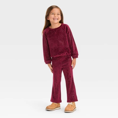 Toddler Girls' Flare Velour Top & Bottom Set - Cat & Jack™ Burgundy 5 Toddler Girls' Flare Velour Top & Bottom Set - Cat & Jack™ Burgundy - Image 3