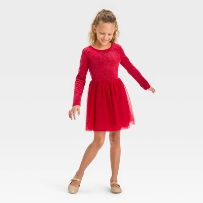 Girls' Long Sleeve Velour Tulle Dress - Cat & Jack™ 4 Girls' Long Sleeve Velour Tulle Dress - Cat & Jack™ - Image 2