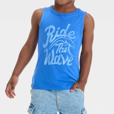 Toddler Boys' Short Sleeve Ride The Wave Tank Top - Cat & Jack™ Blue 3 Toddler Boys' Short Sleeve Ride The Wave Tank Top - Cat & Jack™ Blue