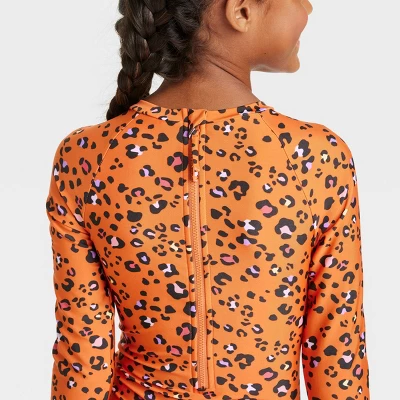 Girls' Spots Of Fun Long Sleeve One Piece Rash Guard Swimsuit - Cat & Jack™️ Orange 3 Girls' Spots Of Fun Long Sleeve One Piece Rash Guard Swimsuit - Cat & Jack™️ Orange