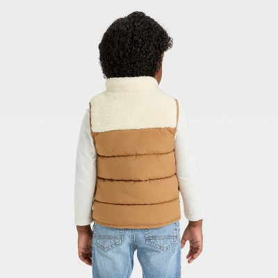 Toddler Boys' Dressy Faux Shearling Puffer Vest - Cat & Jack™ Brown 3 Toddler Boys' Dressy Faux Shearling Puffer Vest - Cat & Jack™ Brown