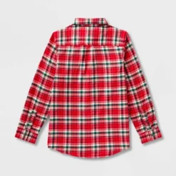 Boys' Adaptive Woven Plaid Button-Down Shirt - Cat & Jack - Red