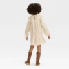 Girls' Long Sleeve Woven Dress - Cat & Jack™ Cream/Gold