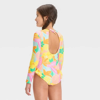 Girls' 'Tropic Darling' Floral Printed One Piece Rash Guard - Cat & Jack™ 4 Girls' 'Tropic Darling' Floral Printed One Piece Rash Guard - Cat & Jack™ - Image 2