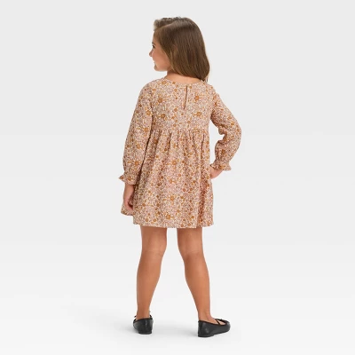 Toddler Girls' Floral Twill Long Sleeve Dress - Cat & Jack™ 3 Toddler Girls' Floral Twill Long Sleeve Dress - Cat & Jack™