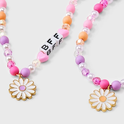 Girls' 2pk BFF With Daisy Charms Necklace Set - Cat & Jack™️: Lobster Claw Clasp, 3 Inch Extender 4 Girls' 2pk BFF With Daisy Charms Necklace Set - Cat & Jack™️: Lobster Claw Clasp, 3 Inch Extender - Image 2