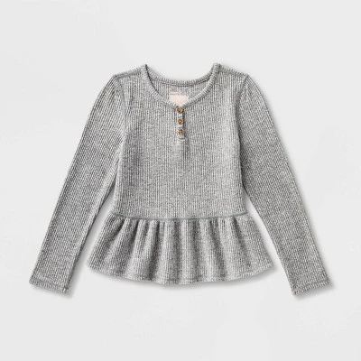 Girls' Adaptive Long Sleeve Henley Peplum Shirt - Cat & Jack™ Heather Gray 5 Girls' Adaptive Long Sleeve Henley Peplum Shirt - Cat & Jack™ Heather Gray - Image 3