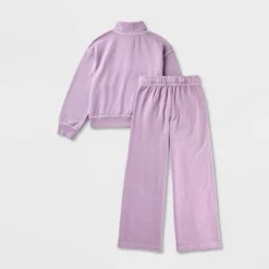 Girls' Adaptive French Terry Sweater Top & Bottom Set - Cat & Jack™ Mauve Purple
