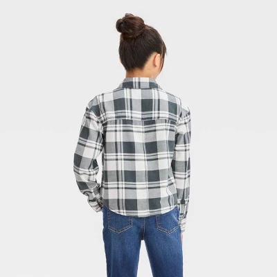 Girls' Long Sleeve Button-Down Woven Top - Cat & Jack™ 3 Girls' Long Sleeve Button-Down Woven Top - Cat & Jack™