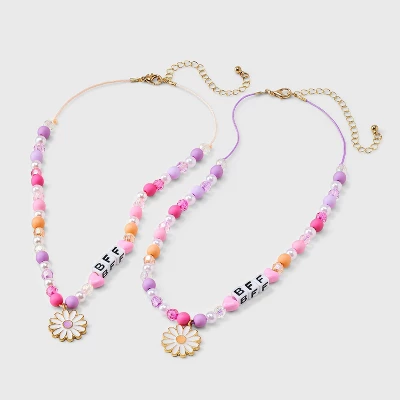 Girls' 2pk BFF With Daisy Charms Necklace Set - Cat & Jack™️: Lobster Claw Clasp, 3 Inch Extender 3 Girls' 2pk BFF With Daisy Charms Necklace Set - Cat & Jack™️: Lobster Claw Clasp, 3 Inch Extender
