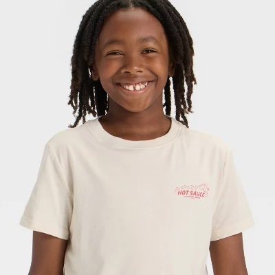 Boys' Short Sleeve 'Hot Sauce' Graphic T-Shirt - Cat & Jack™ Heather Beige 3 Boys' Short Sleeve 'Hot Sauce' Graphic T-Shirt - Cat & Jack™ Heather Beige