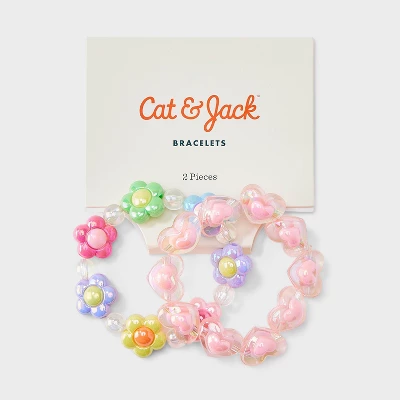 Girls' 2pk Flowers And Hearts With Beads Stretch Bracelet Set - Cat & Jack™️: Acrylic, Pull-On, 3 Years And Up 3 Girls' 2pk Flowers And Hearts With Beads Stretch Bracelet Set - Cat & Jack™️: Acrylic, Pull-On, 3 Years And Up