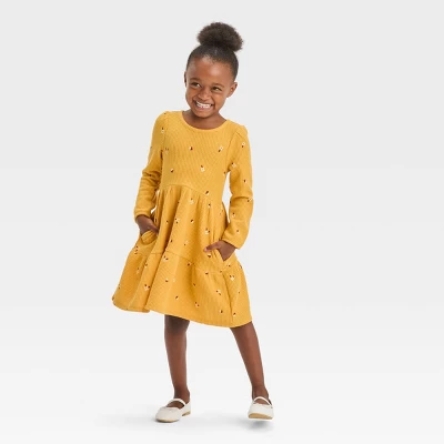 Toddler Girls' Floral Cozy Dress - Cat & Jack™ Yellow 4 Toddler Girls' Floral Cozy Dress - Cat & Jack™ Yellow - Image 2