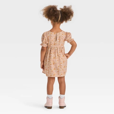 Toddler Girls' Floral Twill Short Sleeve Dress - Cat & Jack™ 3 Toddler Girls' Floral Twill Short Sleeve Dress - Cat & Jack™