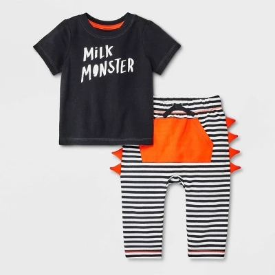 Baby 2pc Milk Monster Top & Bottom Set - Cat & Jack™ Black 6 Baby 2pc Milk Monster Top & Bottom Set - Cat & Jack™ Black - Image 4