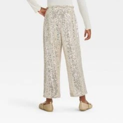 Girls' Dressy Wide Leg Holiday Pants - Cat & Jack™ Silver Sequins