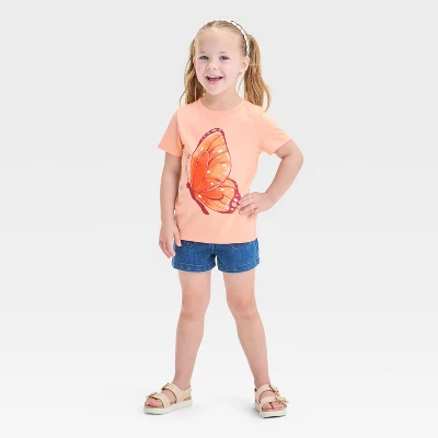 Toddler Girls' Butterfly Graphic T-Shirt - Cat & Jack™ Peach Orange 5 Toddler Girls' Butterfly Graphic T-Shirt - Cat & Jack™ Peach Orange - Image 3