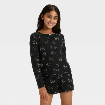 Girls' Long Sleeve Waffle Knit Pajama Set - Cat & Jack™ 4 Girls' Long Sleeve Waffle Knit Pajama Set - Cat & Jack™ - Image 2