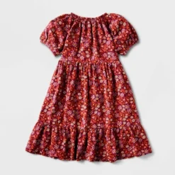 Girls' Adaptive Short Sleeve Woven Dress - Cat & Jack™ Burgundy