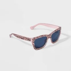 Girls' Leopard Print Square Sunglasses - Cat & Jack™ Pink: UV Protection, Recycled Plastic Frame